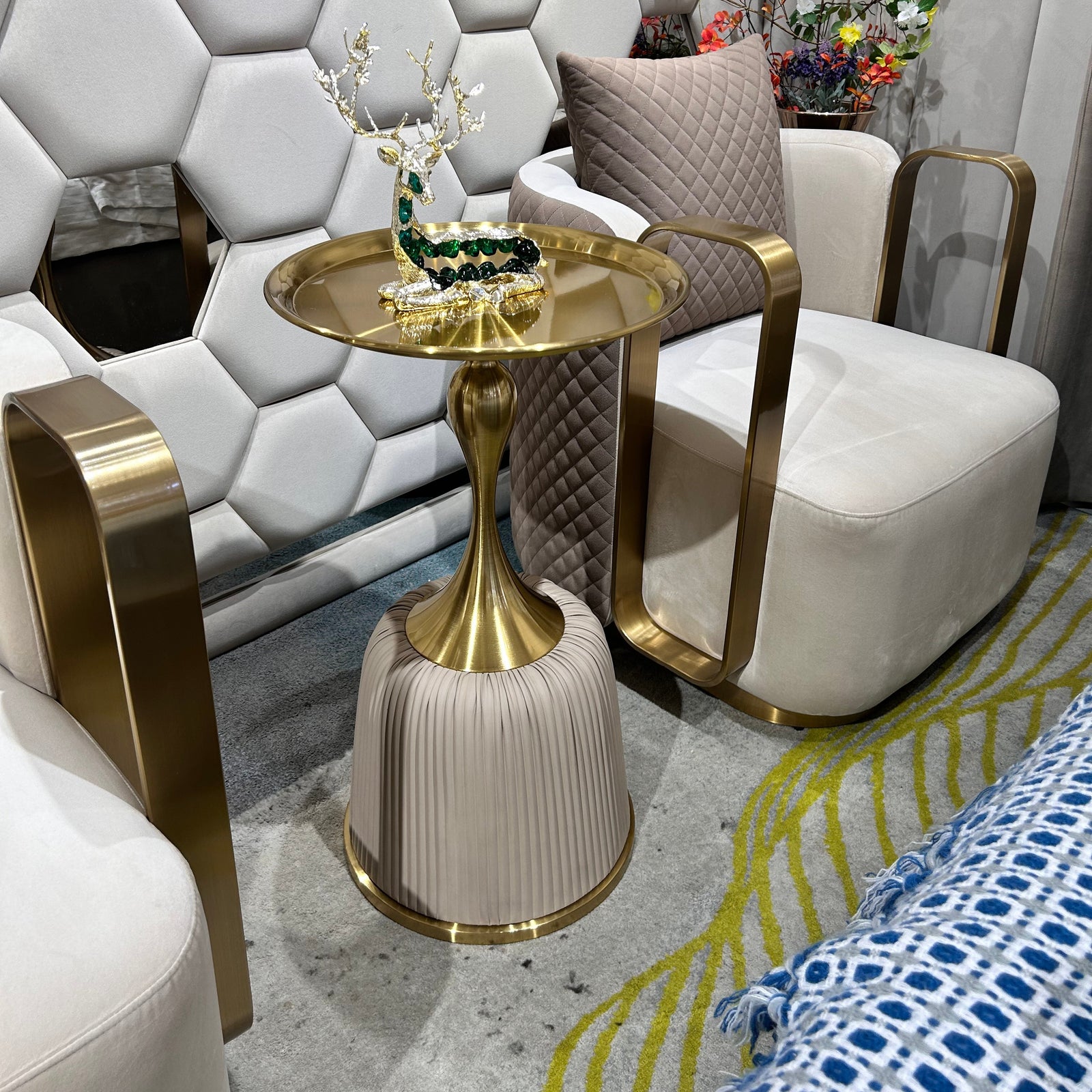 Leather and Gold Stainless Frame Side Table