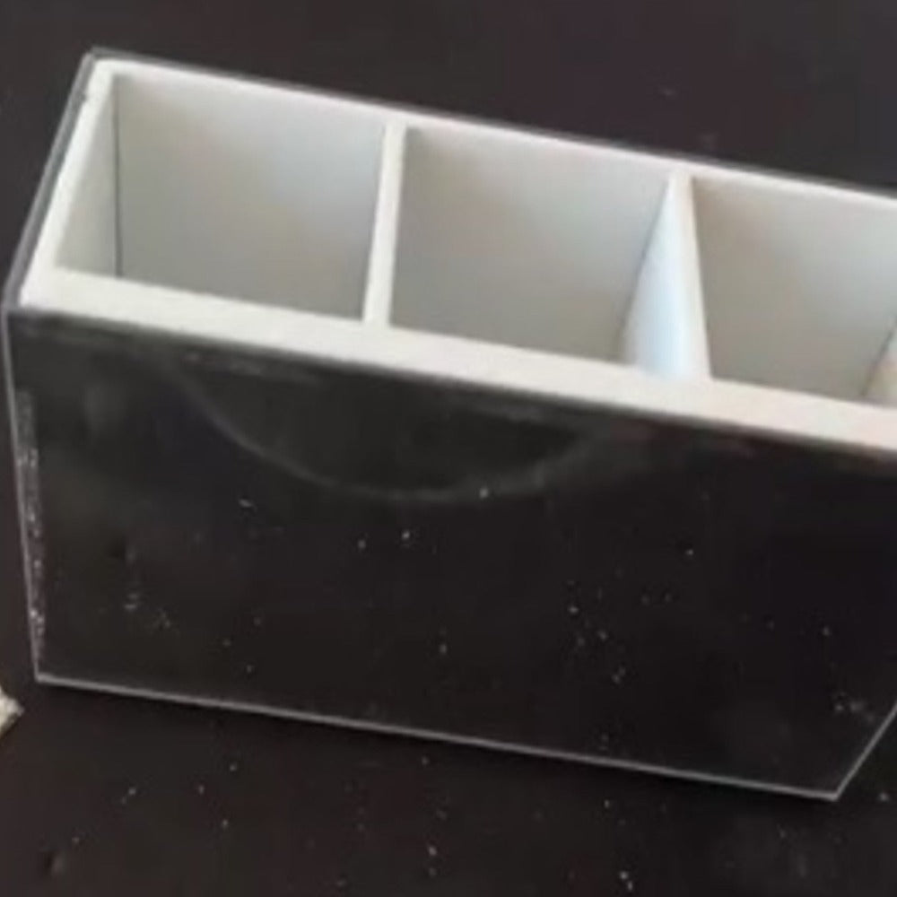 Silver Mirror Clear Glass Brush Holder