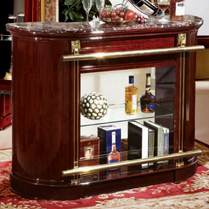 Classy Modern MDF Red Wood Wine / Display / Traditional Cabinet With Glass Shelves and a Stand Alone Bar Table with Shelves