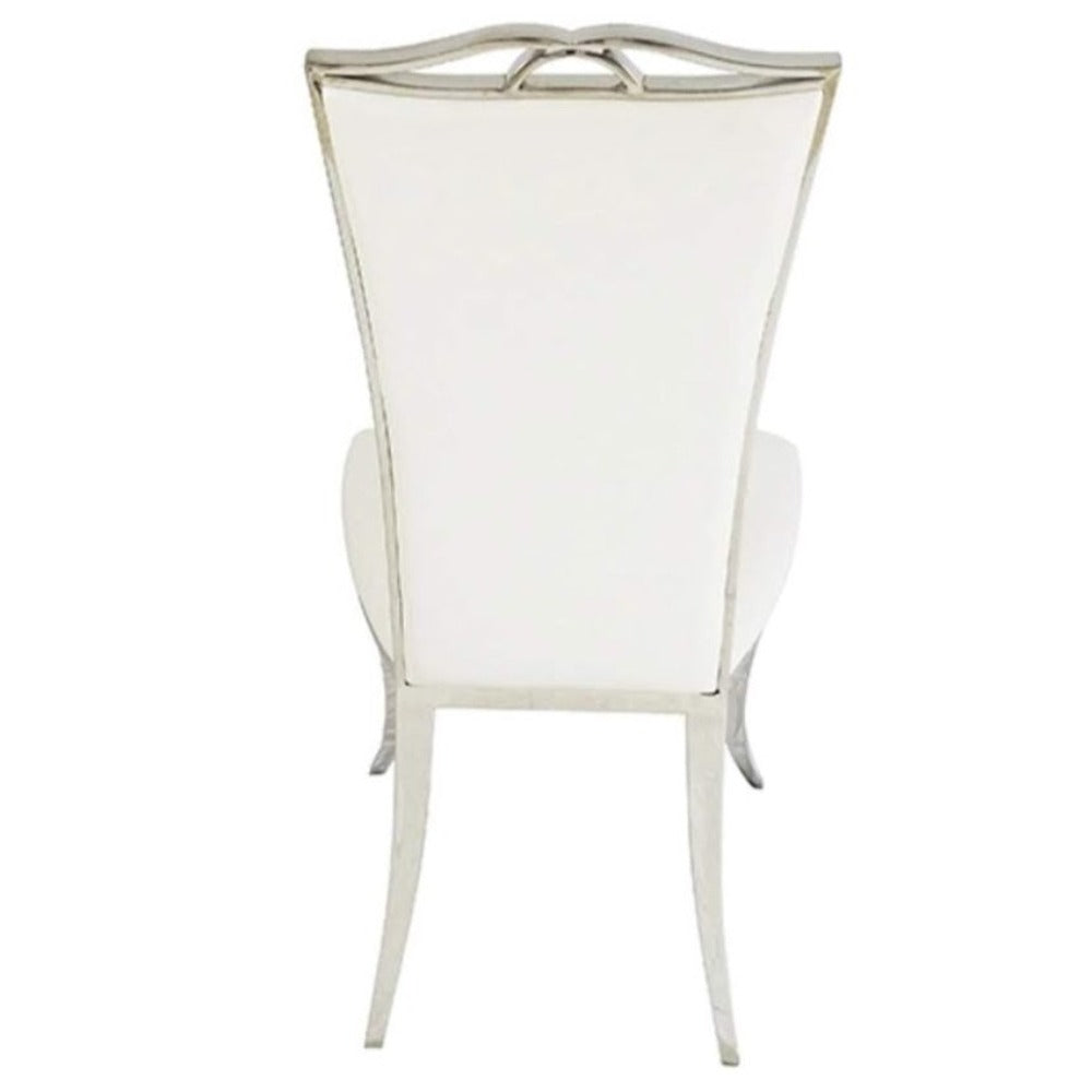 Silver Dining Room Chair in White Leather Microfibre