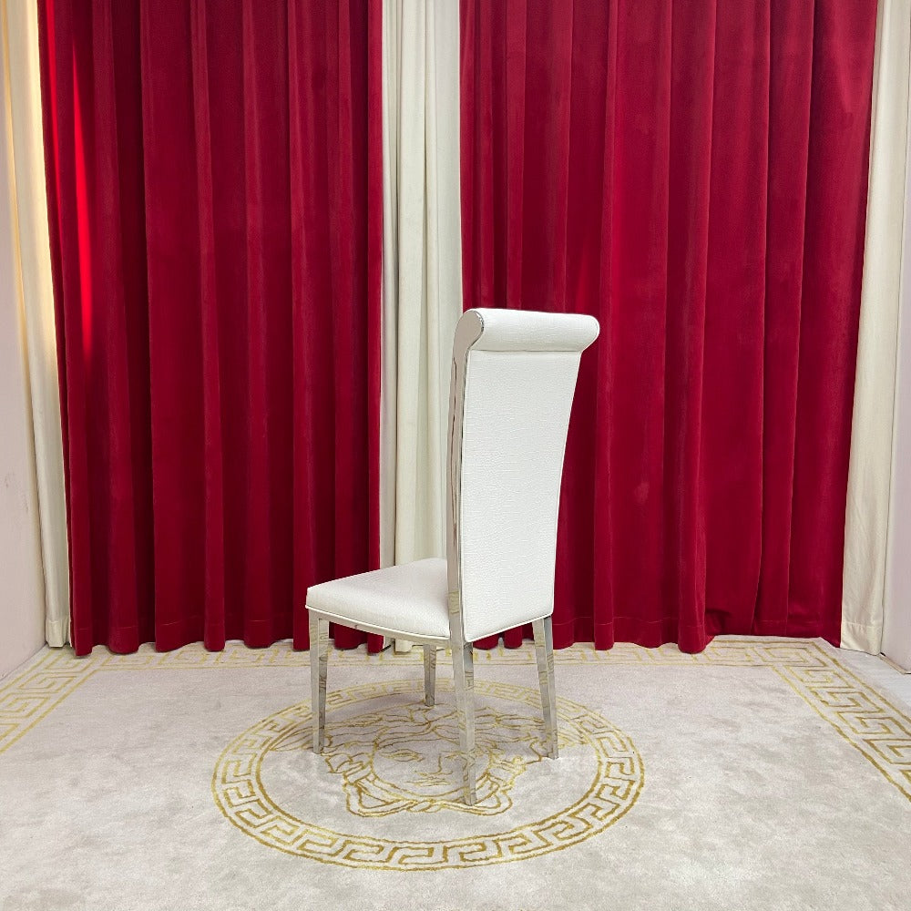 Exclusive RBM Classic Home an Online Family Furniture with Various Modern Classic Dining Room Chairs in White Leather with Silver Stainless Steel Frames