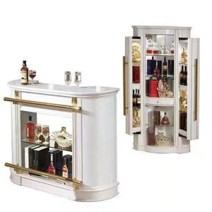 Modern MDF White Classic Wood Wine / Display / Traditional Cabinet With Glass Shelves and a Stand Alone Bar Table with Shelves