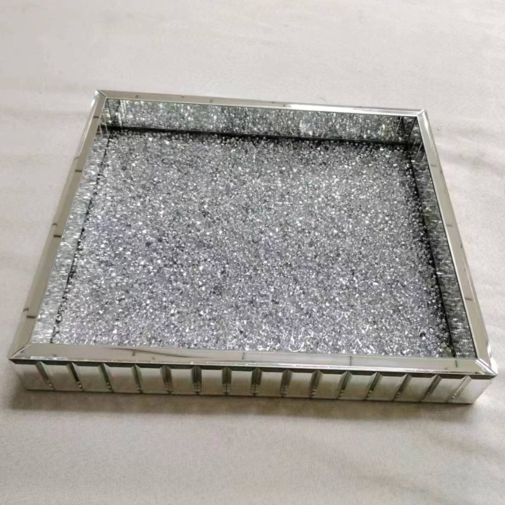 Beautiful and Classic Diamond Crushed Glass Decorative Mirror in Silver