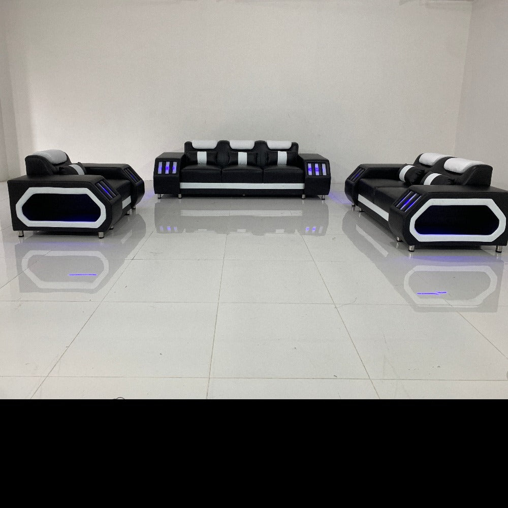 Modern Comfortable Sofa set with the Ultimate Covering in Black and White Leather