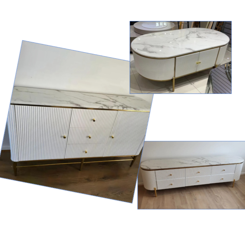 White MDF buffet Cabinet, TV Unit/Stand/Cabinet and Coffee Table in MDF Material