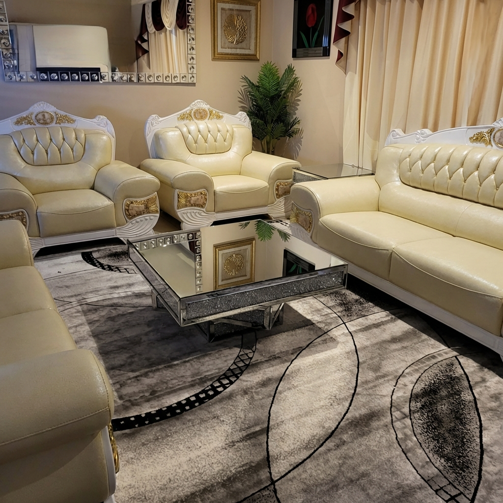Ashton Genuine Cream Leather Sofa set (RBM 5)