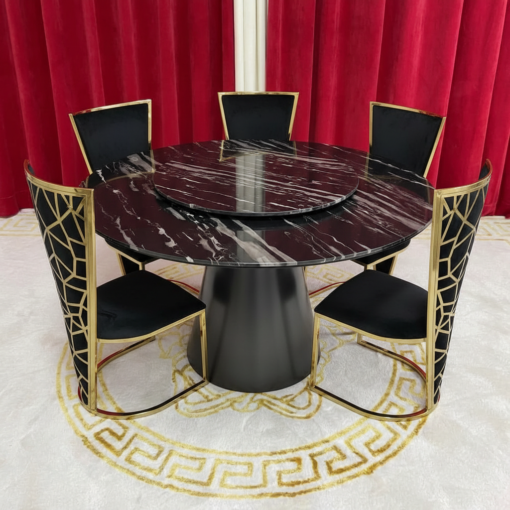 Round Marble Dining Table with 5 chairs