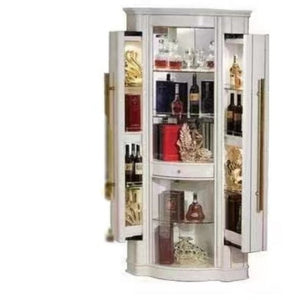 Wine Cabinet and Bar Table set (White). Modern MDF White Wood Wine / Display / Traditional Cabinet With Glass Shelves.