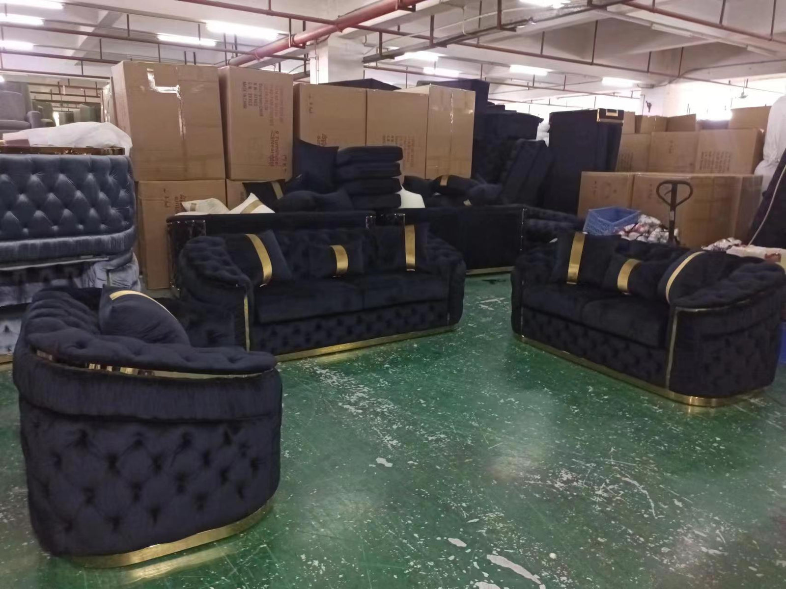 Nelly Velvet Sofa set (Black)