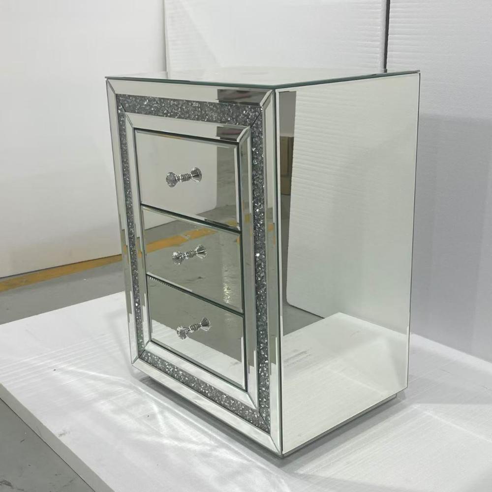 LED Diamond Crushed Bedside Table with 3 Drawers and a Charging Stunning Looks
