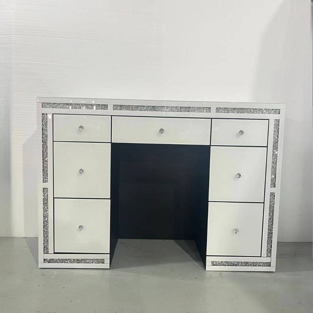 Silver Modern Classy Vanity/Dressing Table and Mirror With Led Lights and Diamond Crushed Glass