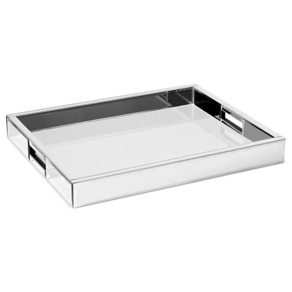 Modern Glass Mirrored Serving and decorative Tray, Available in Silver