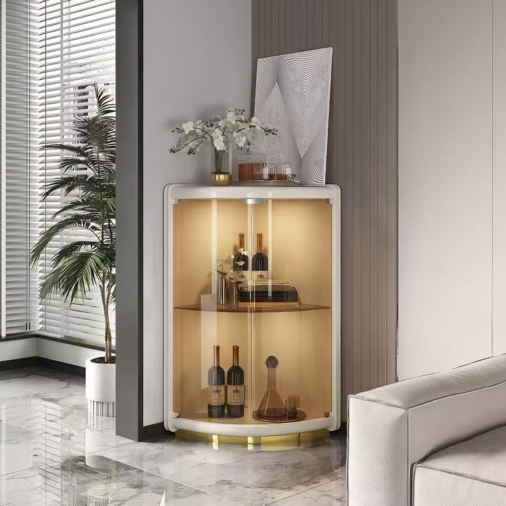 White 2 Piece Display Cabinet with Gold Frame and Covered Shelves for Plenty of Storage