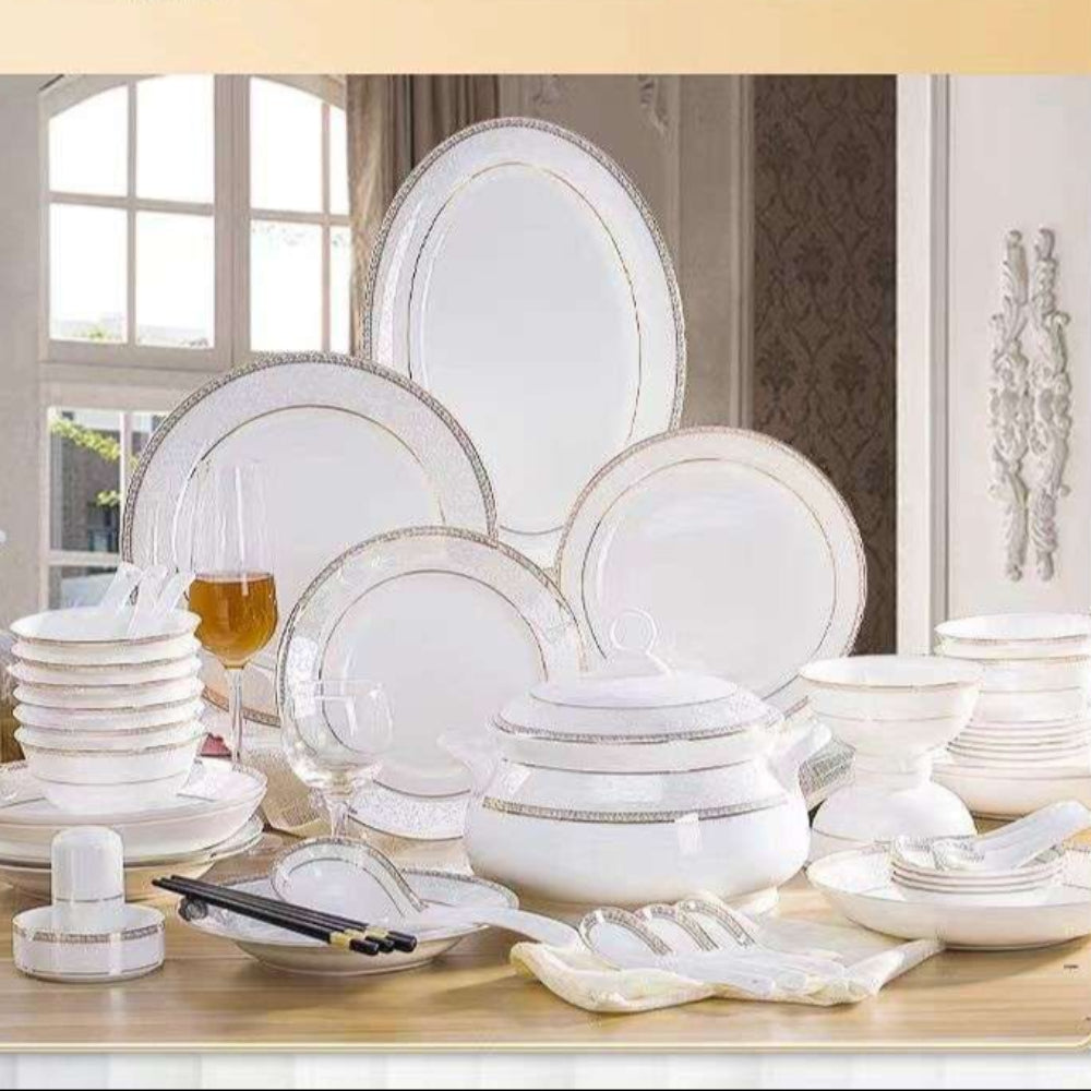 Pure Ceramic Kitchenware in White and Decorative Edges. RBM Classic Home Furniture Store