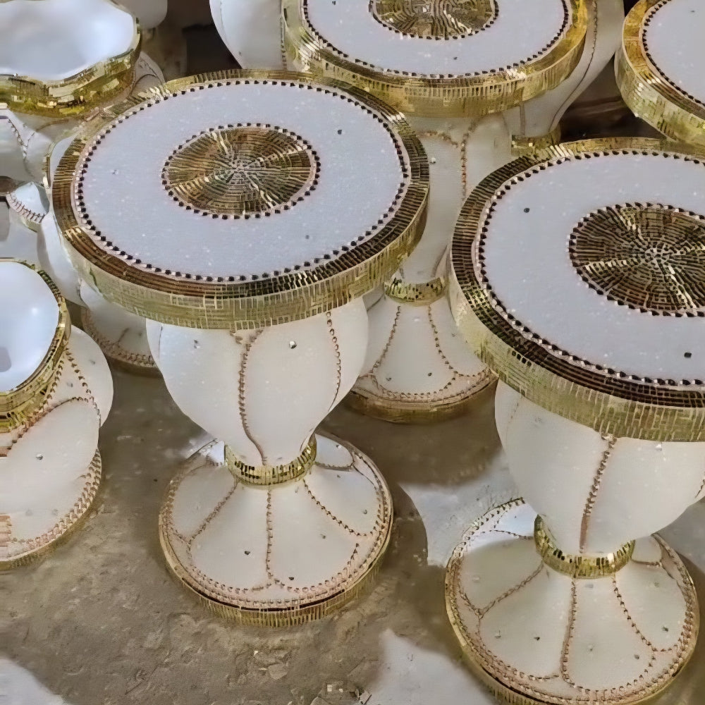 Modern White and Gold Stand and Pot Decorative Resin Vase Available at RBM Classic Home