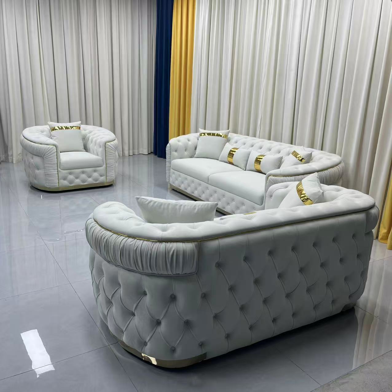 Nelly Velvet Sofa set (Cream)