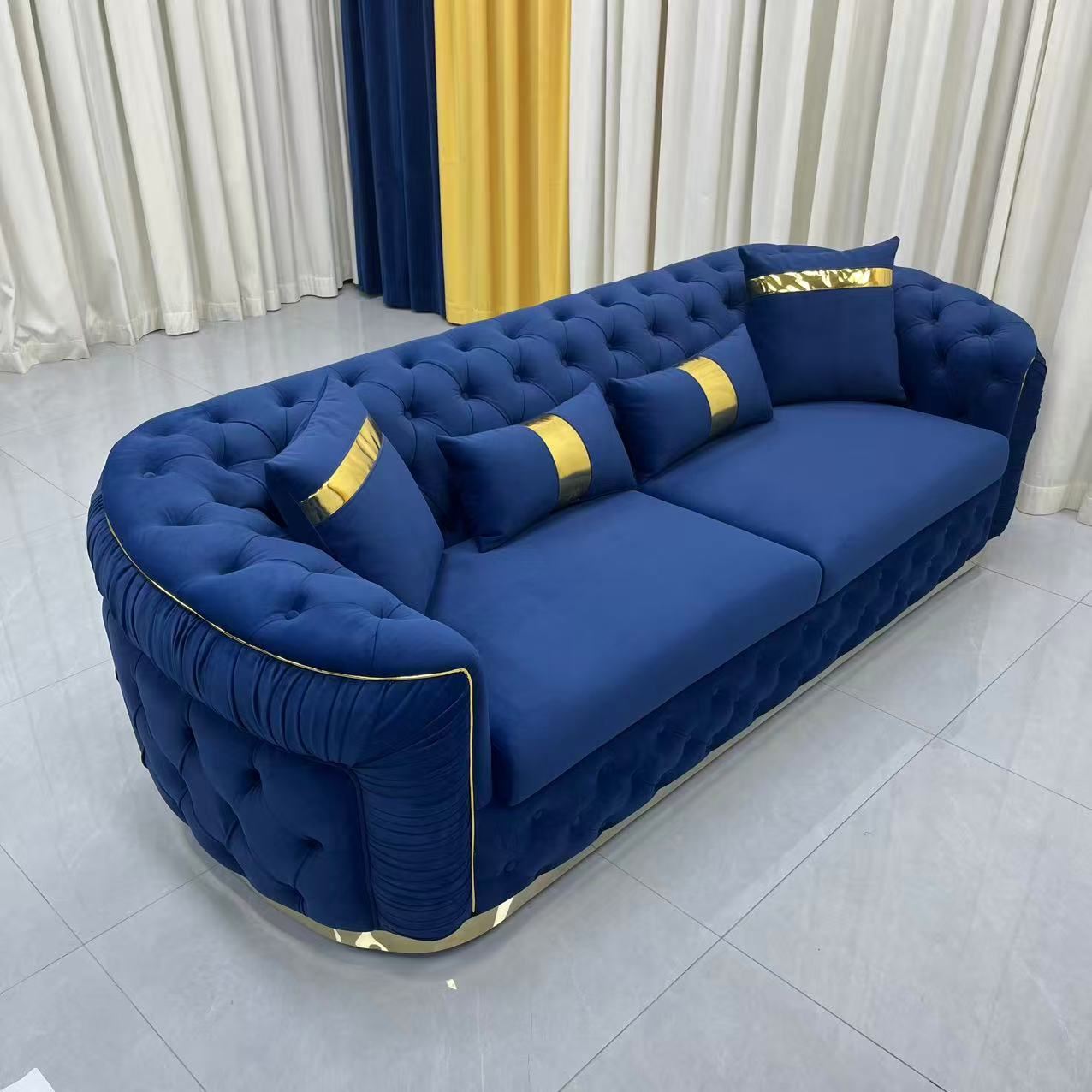 Nelly Velvet Sofa set (Blue)