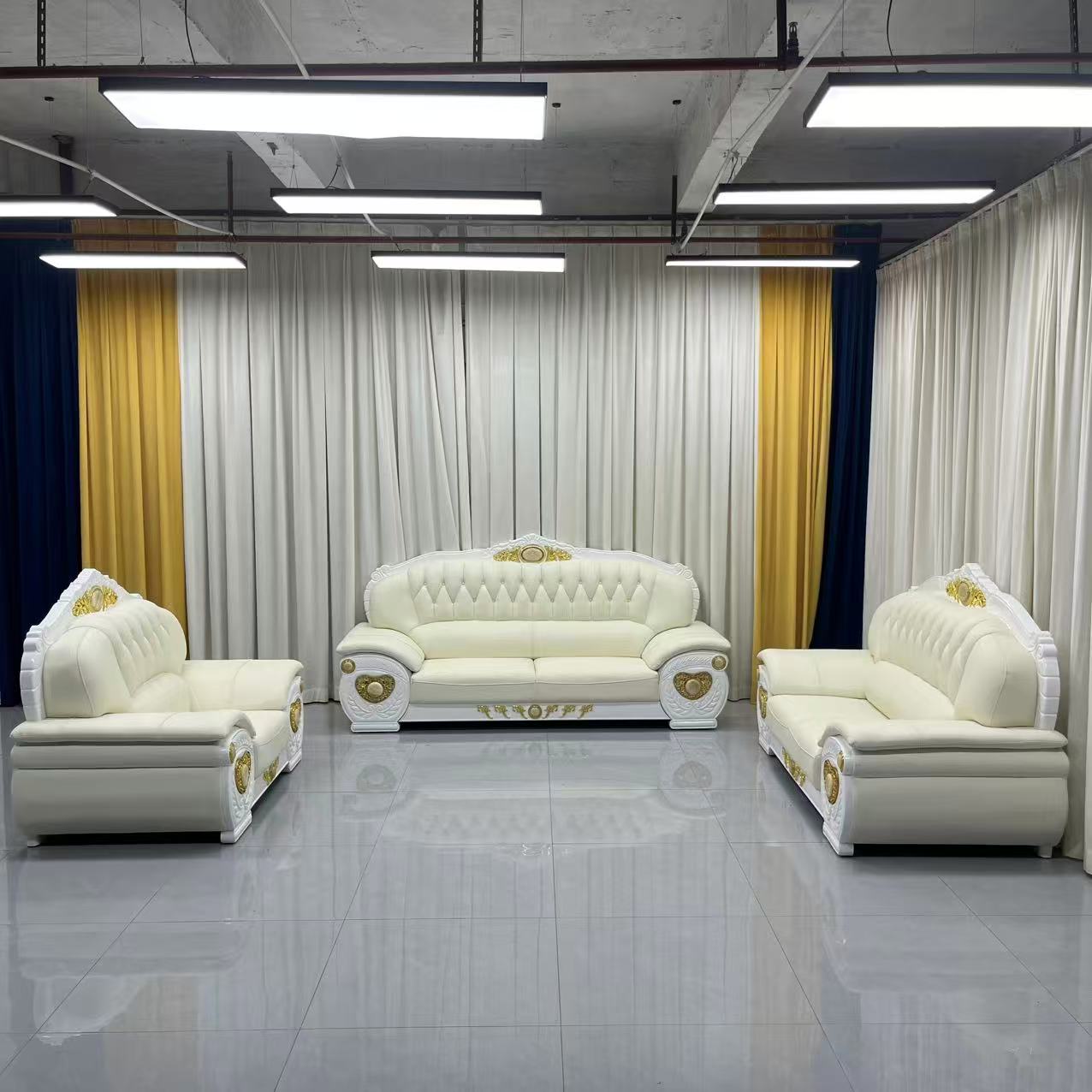 Adrian Real White Leather Sofa set (RBM 3)