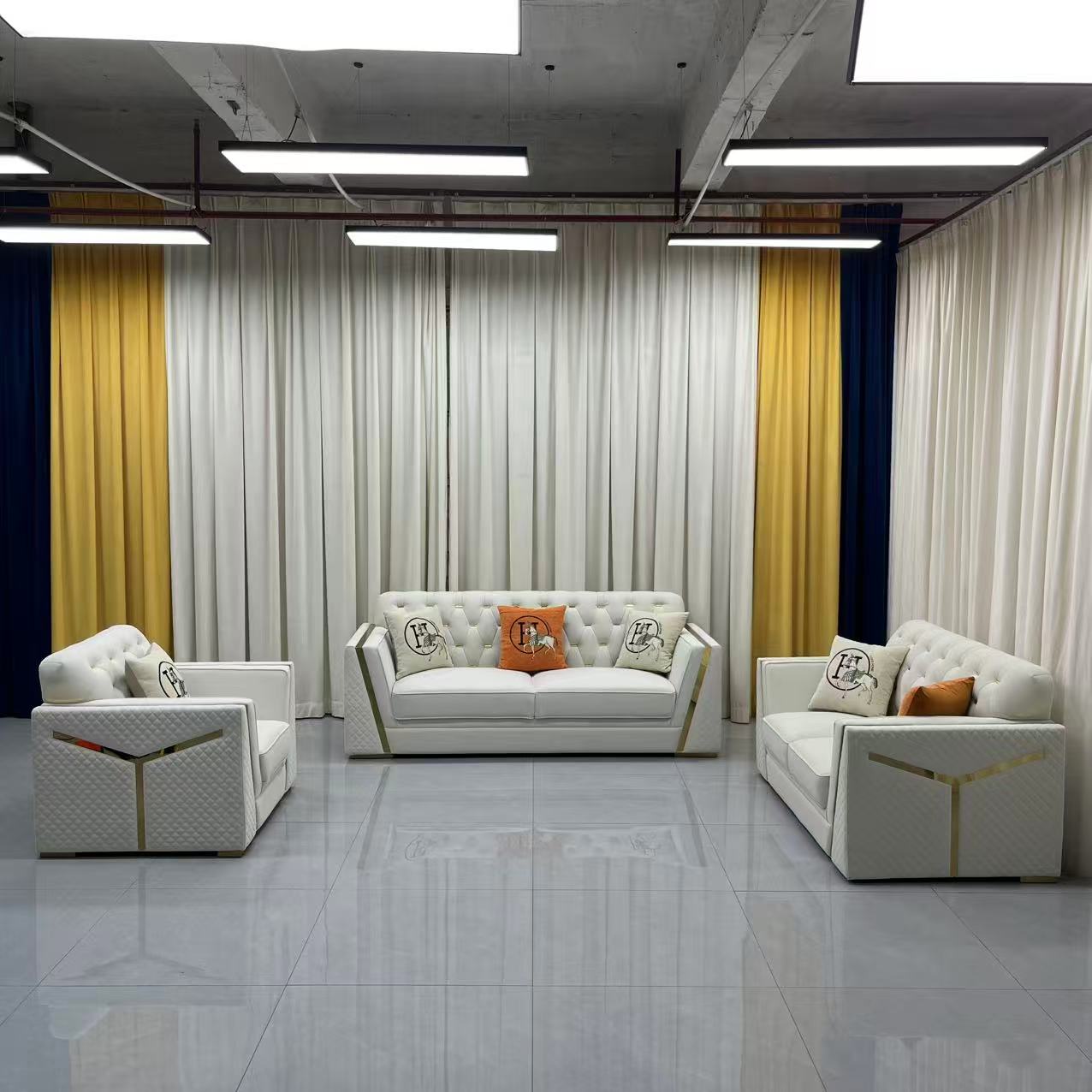 Luxury Cream Holland Velvet Sofa Set