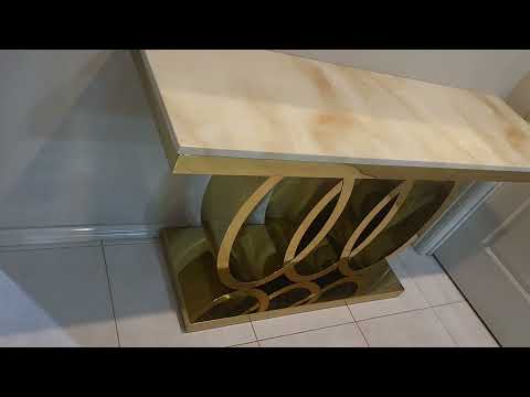 RBM Classic Home Online Furniture Store / Shop with Circles Audi Stylish And Luxurious Black Marble Console Table Featuring A Durable Gold Stainless Steel Frame