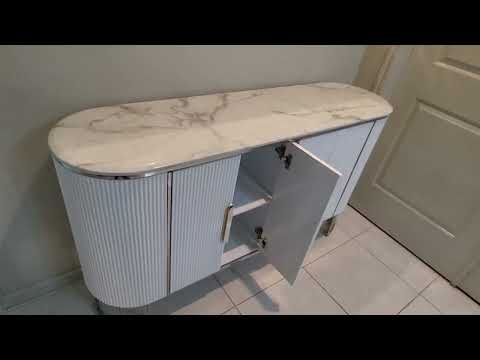 Classic Modern Dining Room Buffet Cabinet in Bronze Storage Dining Room Buffet Cabinet with 4 shelves in White MDF and Silver Frame