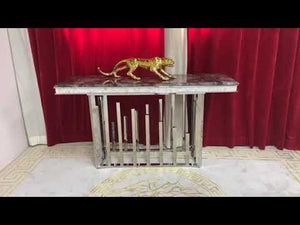 RBM Classic Home Online Furniture Store / Shop With Cheap / Discounted Prices. Luxurious and Stylish Elegant Hallway / Entry Console Table in Silver and Gold Stainless Steel Frame.