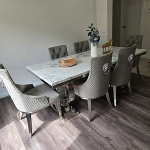 Classic Marble-Top Dining Table with six chairs