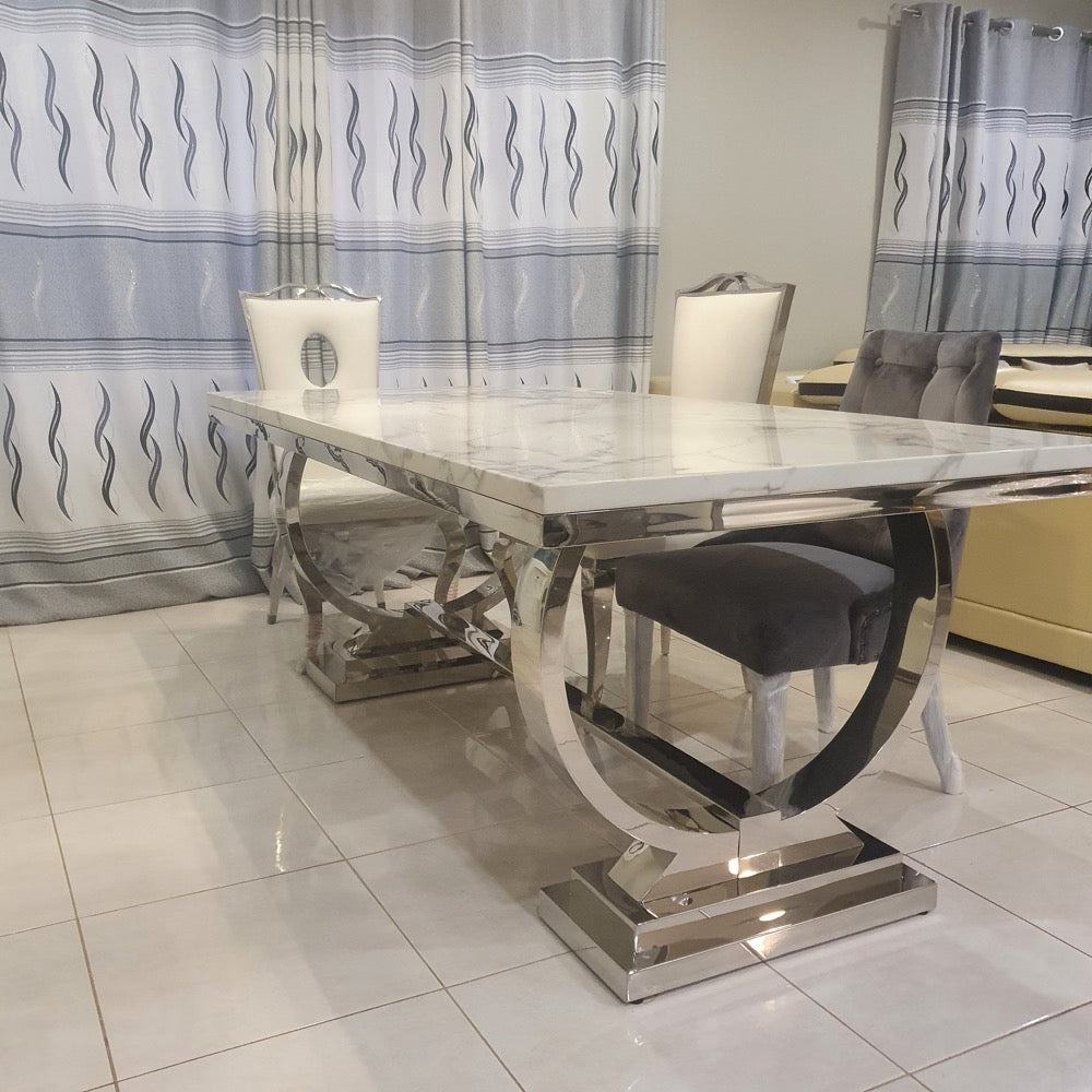 Classic Mable Dining Table with Stainless Steel set