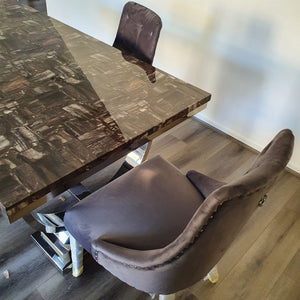 Classy Marble Dining Table with 8 Dining Room Chairs in Silver Stainless Steel frame