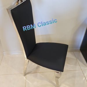 Black Leather Dining Chairs with Silver stainless Steel frame