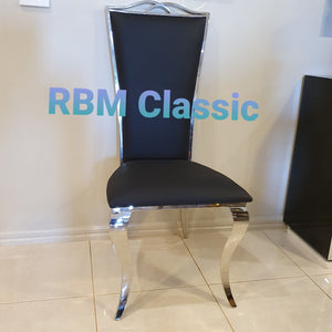 Black Leather Chair with Stainless Steel Frame in Silver