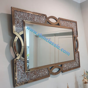 Rose Gold Hallway Console Wall Mirror with Diamond Crushed Glass