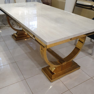 Modern Marble Dining Table with 8 Dining Room Chairs in Gold Stainless Steel frame