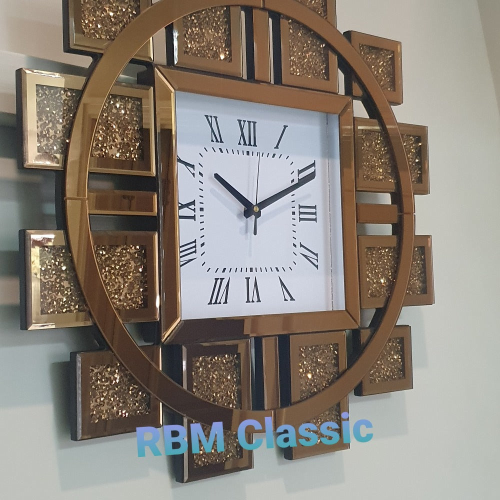 Diamond Crushed Glass Wall Mirror in Rose Gold