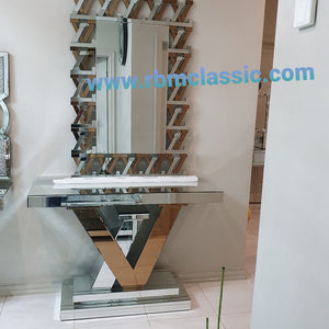 Mirrored Glass Entry Hallway Console Table and Mirror