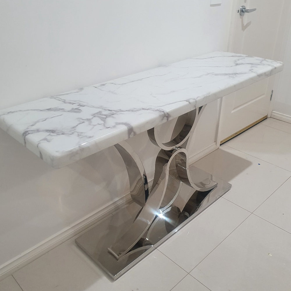 V8 Entry Console table in Silver Stainless Steel frame