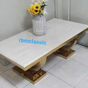 Classy White Marble Coffee Table with Gold Stainless Steel Frame