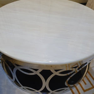 Classy Round Cream Marble Coffee Marble coffee Table with Silver Stainless Steel Frame