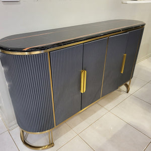 Buffet Cabinet in Bronze Storage Dining Room Buffet Cabinet with 4 shelves in Grey MDF with Black Marble top and Bronze