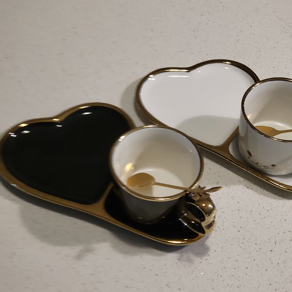 Golden Trim Modern Love Style Tea Cup, a Saucer and Gold Spoon