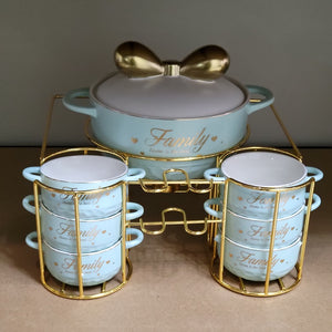 Sky Blue Stylish Ceramic Soup Pot and Serving Bowls