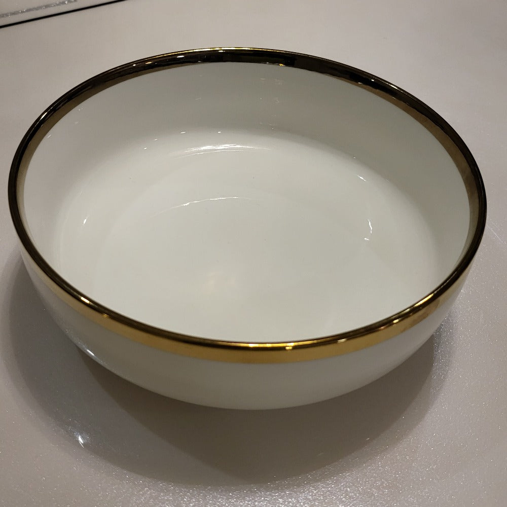 Modern, Classy and Elegant Ceramic Dinner Set with Golden Trim Line in White Bowl Colour