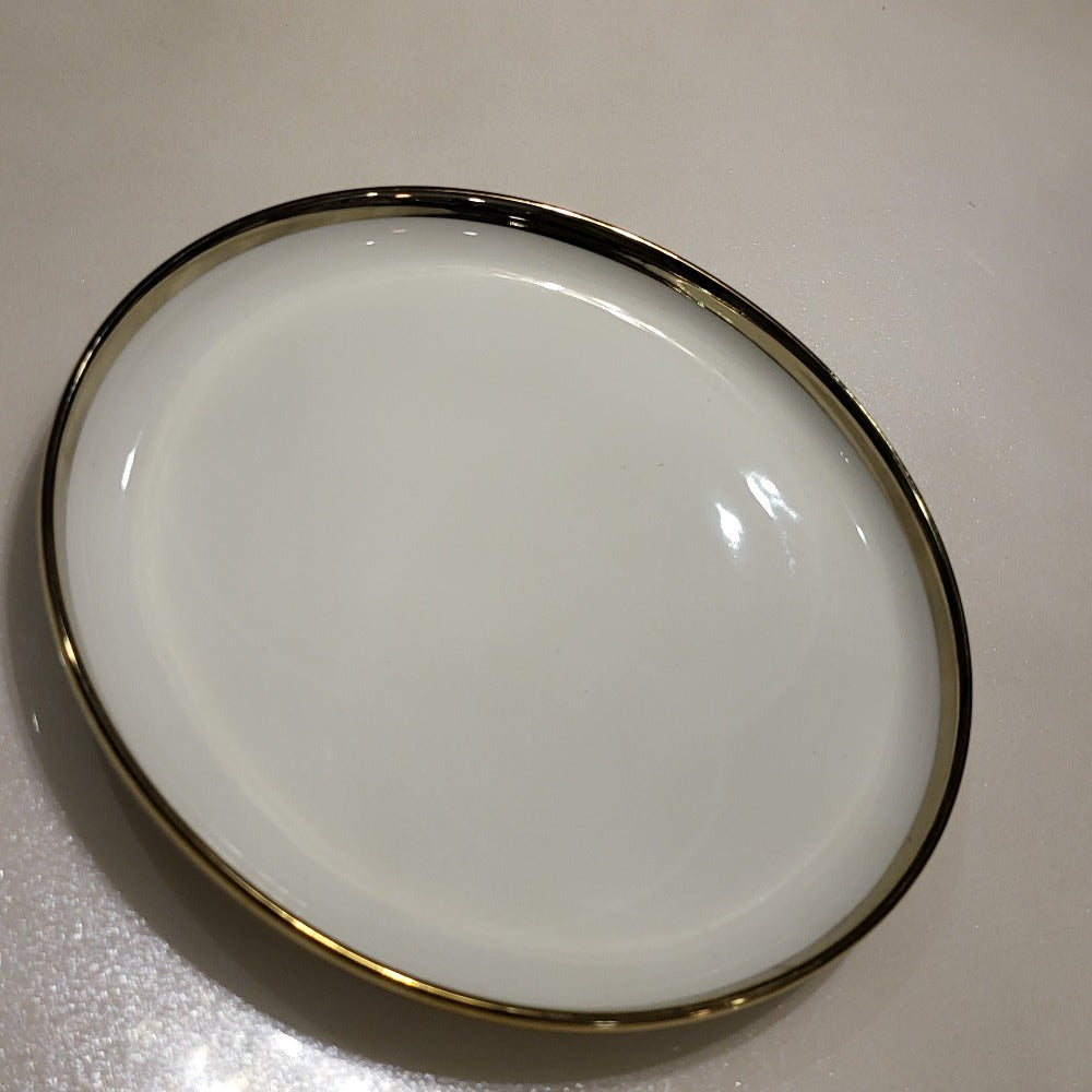 Luxury, Modern, Classy and Elegant Ceramic Dinner Set with Golden Trim Line in White Colour Plate