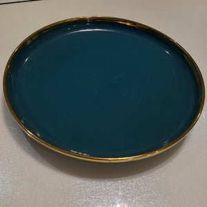Luxury, Modern, Classy and Elegant Ceramic Dinner Set with Golden Trim Line in Green Colour Plate