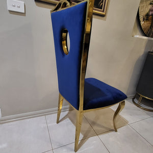 Luxury and Stylish Blue Velvet Cushioned and Comfortable Dining Room Chairs in Gold Stainless Steel Frame