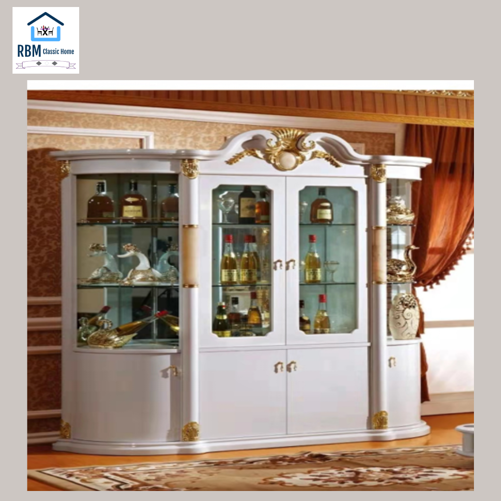 sleek and contemporary wine/buffet cabinet, featuring six soft-closed doors and six open shelves for a truly fashionable appeal