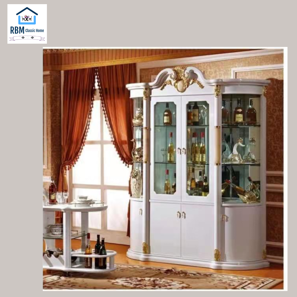 Modern sleek and contemporary wine/buffet cabinet, featuring six soft-closed doors and six open shelves for a truly fashionable appeal