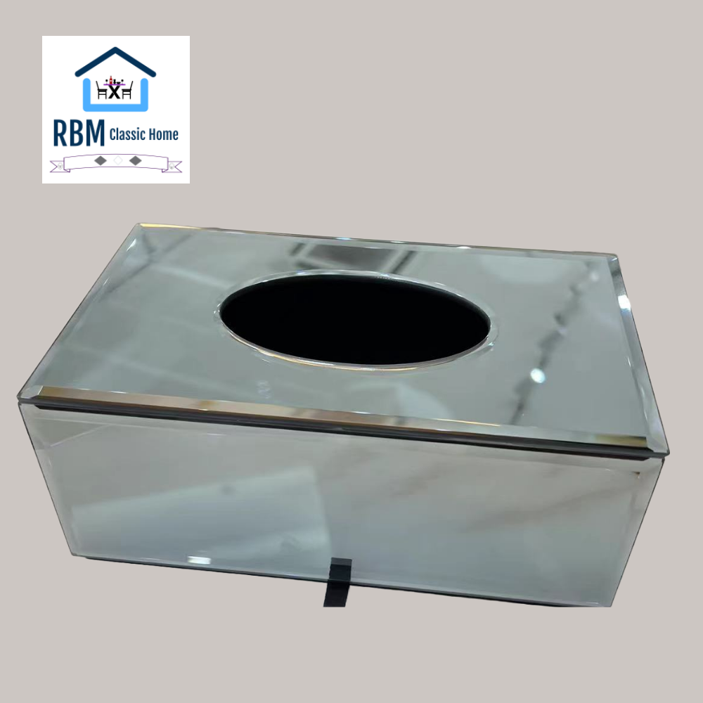 Silver Glass Mirrored Decorative Tissue Box