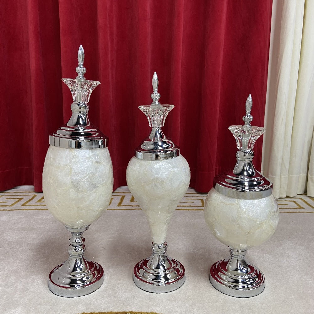 Silver Decorative Stands in set of 3 with Silver Stainless Steel Frame