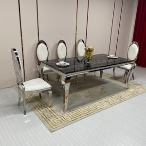 Marble Dining Table with Silver Stainless Steel frame